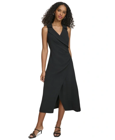 Calvin Klein Women's V-neck Notched Collar Dress In Black
