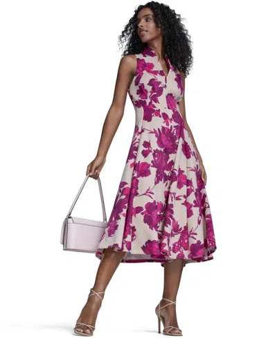 Calvin Klein Women's V-neck Printed Midi Dress In Multi