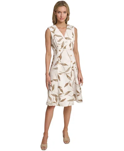 Calvin Klein Women's V-neck Printed Midi Dress In Multi