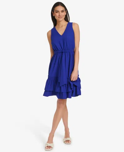 Calvin Klein Women's V-neck Short Dress In Blue