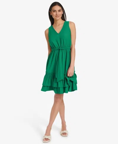 Calvin Klein Women's V-neck Short Dress In Green