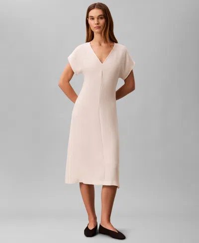 Calvin Klein Crepe Dolman Sleeve Midi Dress In Pink