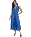 Calvin Klein Sleeveless Knotted Waist Gauze Midi Dress In Capri