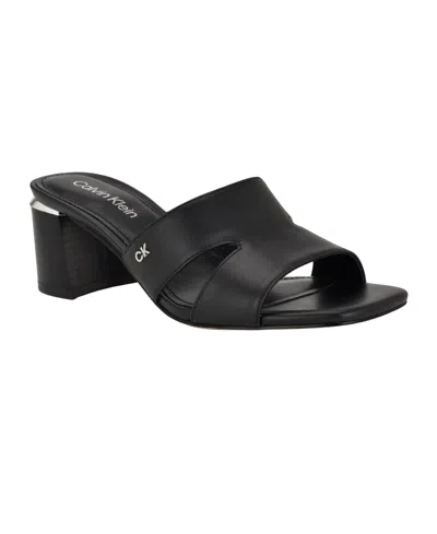 CALVIN KLEIN WOMEN'S VALERY LOGO BLOCK HEEL SLIDE SANDALS