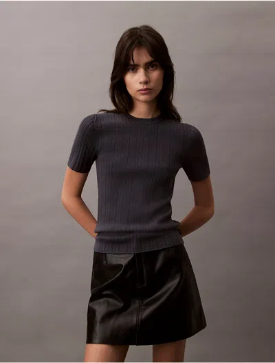 Calvin Klein Women's Variegated Rib Slim T-shirt In Ebony
