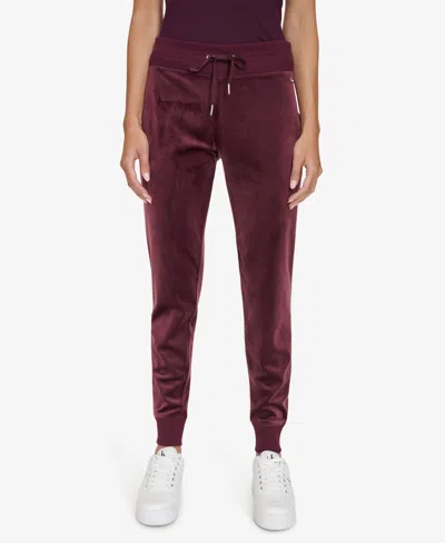 Calvin Klein Womens Solid Velour Jogger Pants In Aubergine
