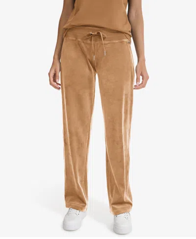 Calvin Klein Plus Womens Velour Drawstring Wide Leg Pants In Coffee Bean