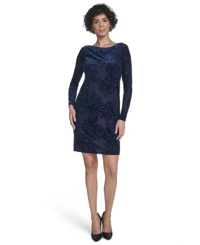 Calvin Klein Women's Velvet Burnout Shift Dress In Blue