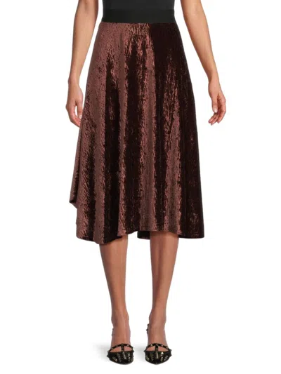 Calvin Klein Women's Velvet Midi Flared Skirt In Coffee Bean
