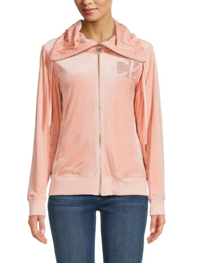 Calvin Klein Women's Velvet Rhinestone Jacket In Blush