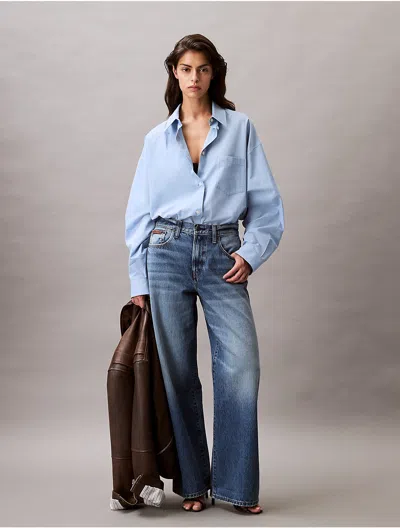 Calvin Klein Women's Viscose Blend Relaxed Button-down Shirt In Baby's Breath