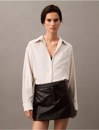 Calvin Klein Women's Viscose Blend Relaxed Button-down Shirt In Chalk