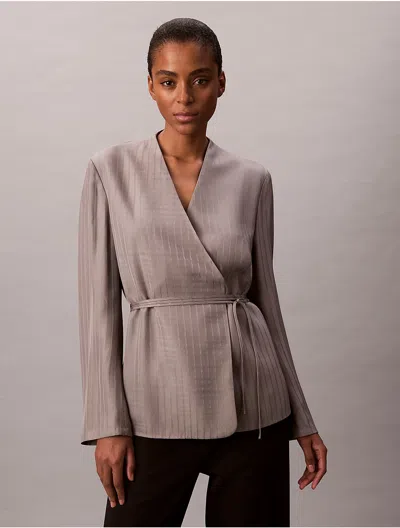 Calvin Klein Women's Viscose Jacquard Wrap Blazer In Gray