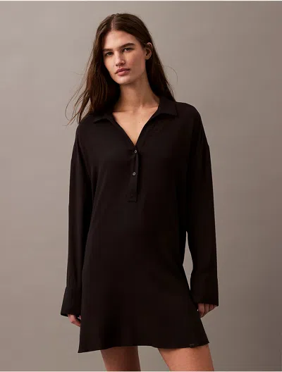 Calvin Klein Women's Woven Viscose Relaxed Shirt Dress In Black