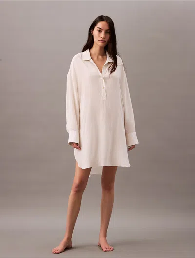 Calvin Klein Women's Woven Viscose Relaxed Shirt Dress In Textured Stripe Pelican