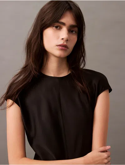 Calvin Klein Women's Viscose Satin Classic T-shirt In Black Beauty