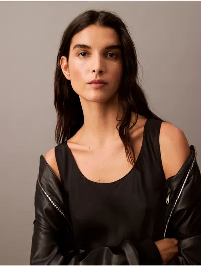 Calvin Klein Women's Viscose Satin Tank Top In Black Beauty