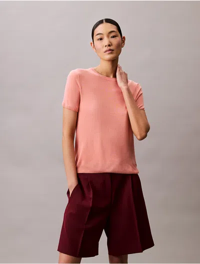 Calvin Klein Women's Viscose Short Sleeve Sweater In Powder Orange