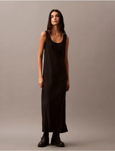 Calvin Klein Women's Viscose Twill Maxi Slip Dress In Black Archroma