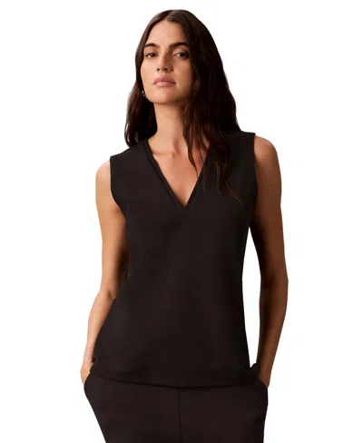 Calvin Klein Women's V-neck Banded Shell Top In Black