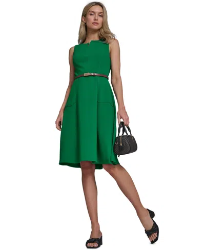 Calvin Klein Women's V-neck Belted Midi Dress In Green
