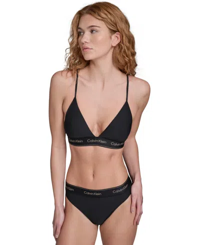 Calvin Klein Women's V-neck Bikini Top And Bottoms, 2-piece Set In Black