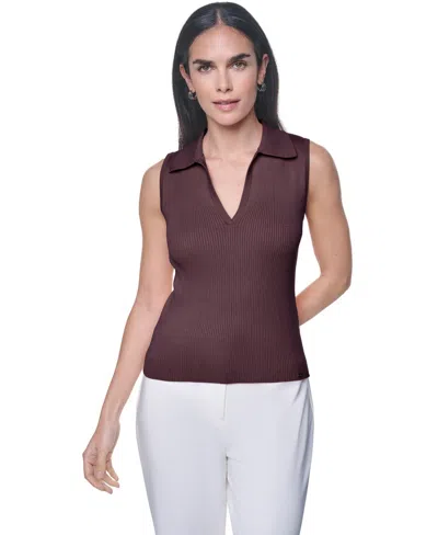 Calvin Klein Women's V-neck Collar Sleeveless Sweater Top In Brown