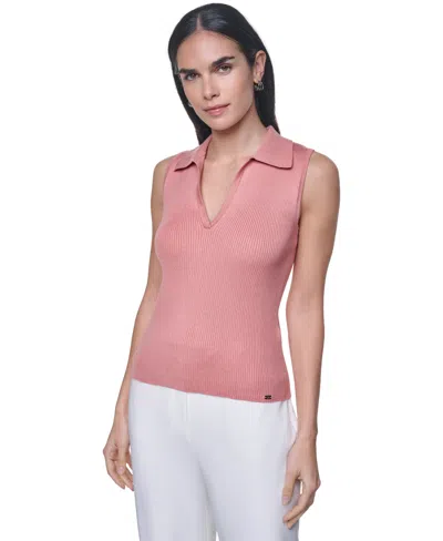 Calvin Klein Women's V-neck Collar Sleeveless Sweater Top In Pink