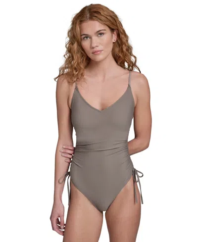 Calvin Klein Women's V-neck One-piece Swimsuit In Gray