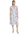 Calvin Klein Women's Watercolor-print A-line Dress In Seaspray Multi