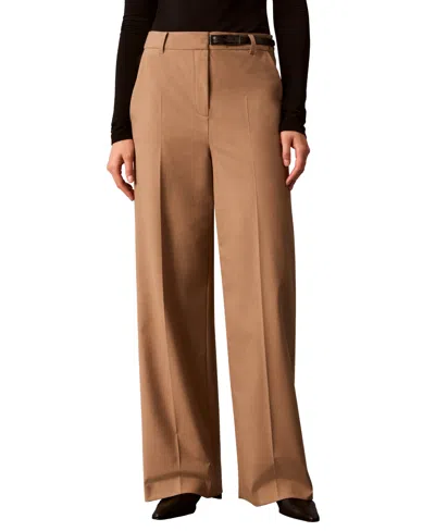 Calvin Klein Women's Wide-leg High-rise Pants In Cafe Mist Heather