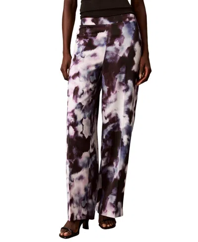 Calvin Klein Women's Wide-leg Pull-on Satin Pants In Animal Print