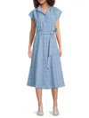 Calvin Klein Women's Windowpane Check Tie-waist Midi-dress In Blue White