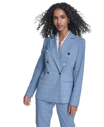 Calvin Klein Women's Windowpane Double Breast Jacket In Blue