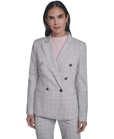 Calvin Klein Women's Windowpane Double-breasted Jacket In Gray