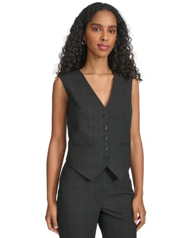 Calvin Klein Women's Windowpane-print Vest In Black,white
