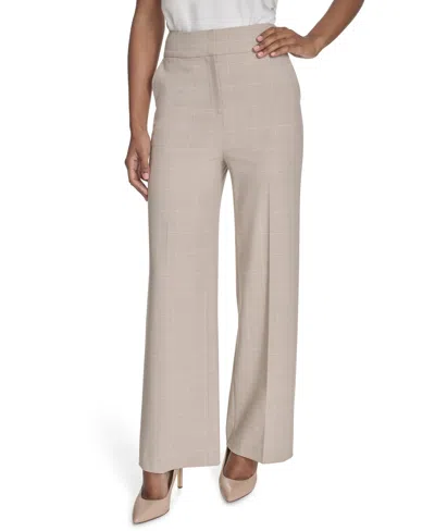 Calvin Klein Petite Windowpane Wide-leg Pants In Wicker Multi