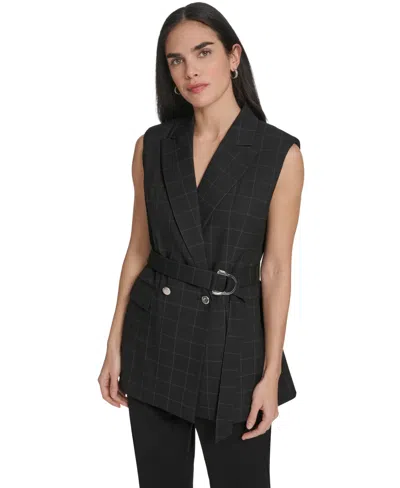 Calvin Klein Women's Windowpane Tie-waist Vest In Black