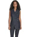 Calvin Klein Women's Windowpane Vest Jacket In Blue