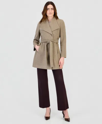 Calvin Klein Women's Wing Collar Belted Wrap Coat In Yellow