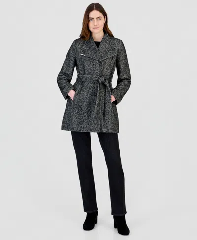 Calvin Klein Women's Wing Collar Belted Wrap Coat In Gray