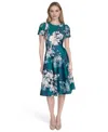 Calvin Klein Womens Womens Scuba Floral Print Fit Flare Dress 0p 16 In Green