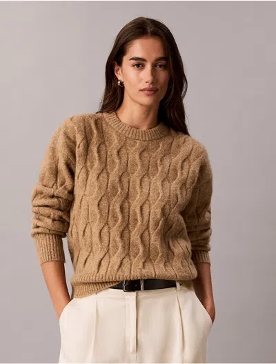 Calvin Klein Women's Wool Blend Cable Knit Sweater In Brown