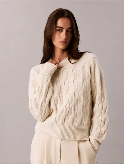 Calvin Klein Women's Wool Blend Cable Knit Sweater In Gold
