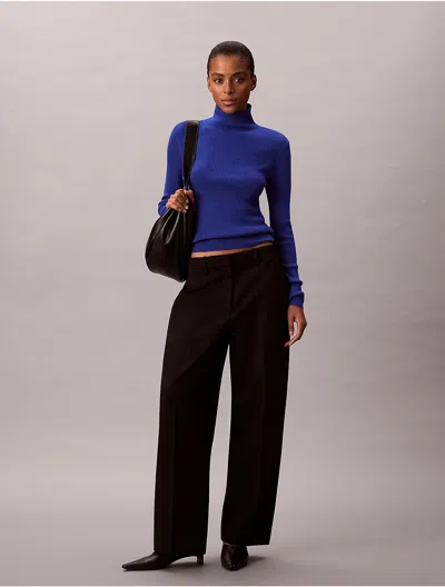 Calvin Klein Women's Wool Blend Ribbed Turtleneck Sweater In Blue