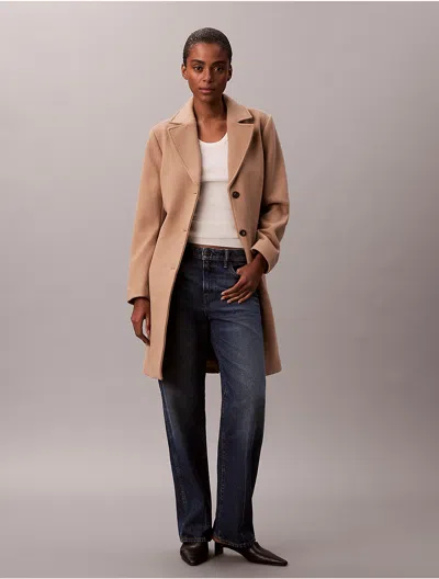 Calvin Klein Women's Wool Blend Tailored Coat In Brown