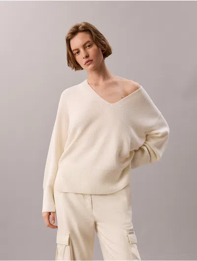 Calvin Klein Women's Wool Blend V-neck Sweater In Neutral