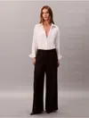 Calvin Klein Women's Wool Gabardine Wide Leg Trouser In Black