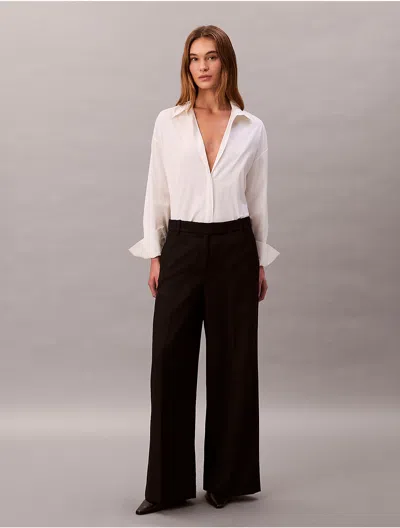 Calvin Klein Women's Wool Gabardine Wide Leg Trouser In Black