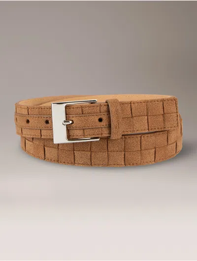 Calvin Klein Women's Woven Leather Belt In Brown